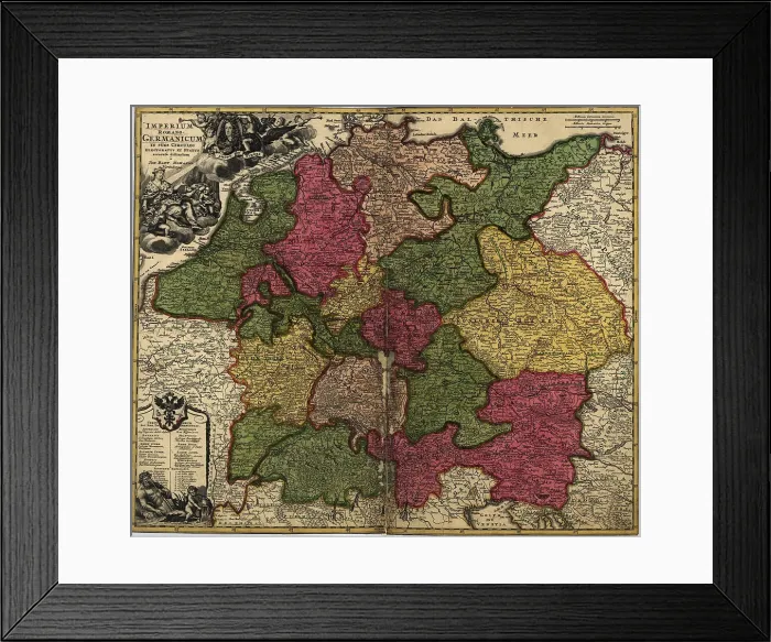 Framed Print : Map of German States, then the Holy Roman Empire, from the early 18th century
