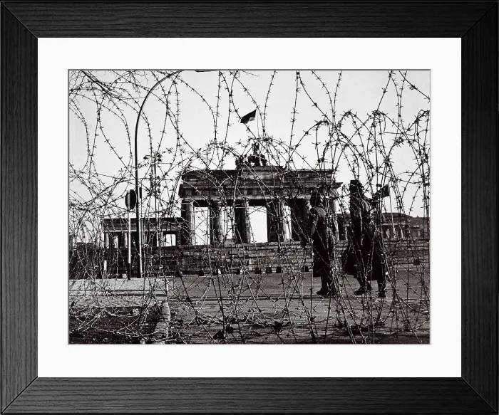Framed Print : Berlin Wall. Two policemen from West Berlin patroling near the wall by the Brandenburg Gate. AISA / Everett Collection**US SALES ONLY**