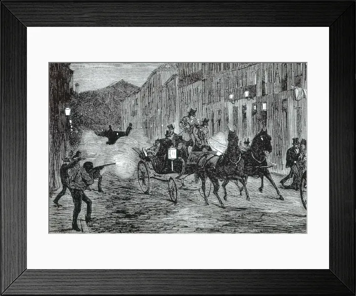 Framed Print : Spain (1872). Terrorist attack against king Amadeo I in Arenal street, Madrid (July 18). Engraving. SPAIN. Madrid. National Library. AISA / Everett Collection**US SALES ONLY**