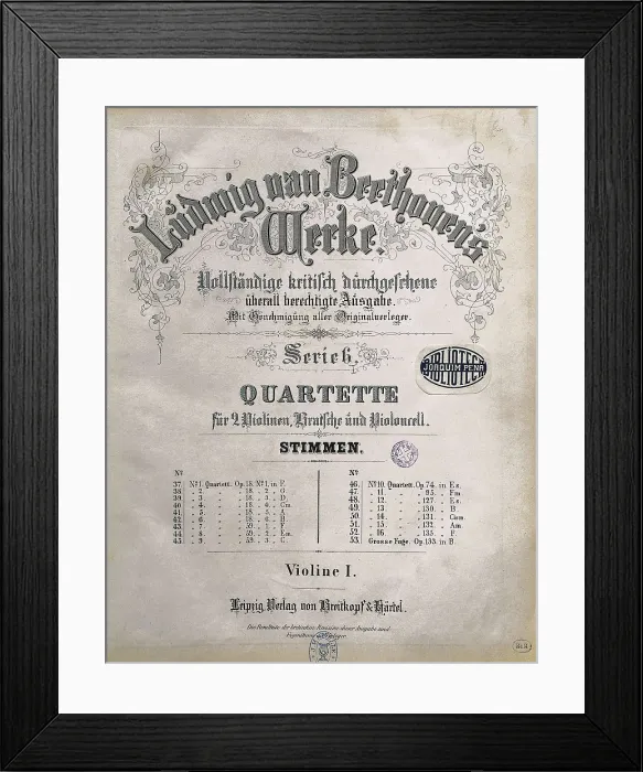 Framed Print : Beethoven, Ludwig, van. String Quartets. Edition made in Leipzig. SPAIN. Barcelona. Biblioteca de Catalunya (National Library of Catalonia)