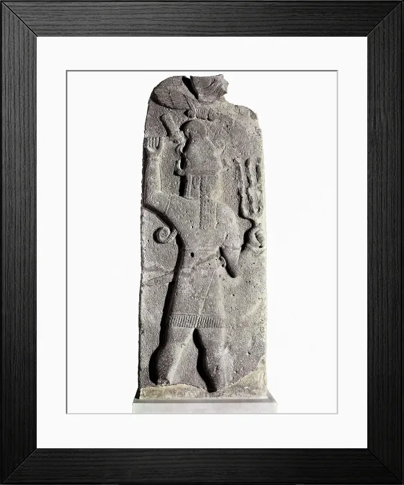 Framed Print : Stela of Teshub, Syrian storm god. 9th c. BC. Basalt. Neo-Hittite art. Relief on rock. FRANCE. Paris. Louvre Museum. Proc: SYRIA. Tell Ahmar Framed Print : Stela of Teshub, Syrian storm god. 9th c. BC. Basalt. Neo-Hittite art. Relief on rock. FRANCE. Paris. Louvre Museum. Proc: SYRIA. Tell Ahmar