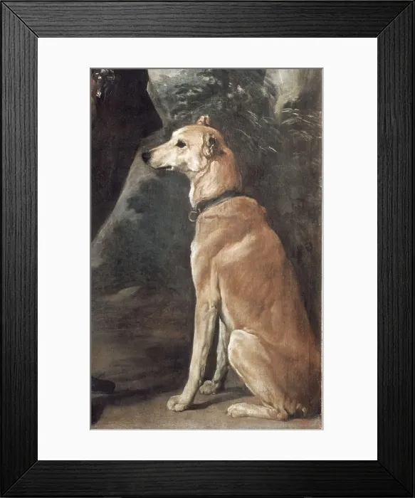 Framed Print : VELAZQUEZ, Diego Rodrguez de Silva (1599-1660). Portrait of Cardinal Infante Ferdinand of Austria with Gun and Dog. 1632 - 1636. Right lower detail of the dog. Baroque art