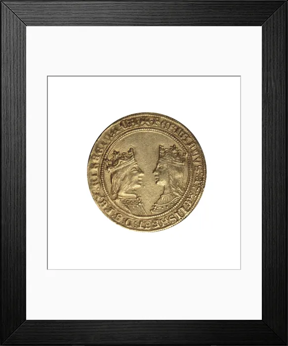 Framed Print : Gold coin of the Catholic Monarchs. Minted in Granada (end 15th c.). Coin. AISA / Everett Collection**US SALES ONLY**
