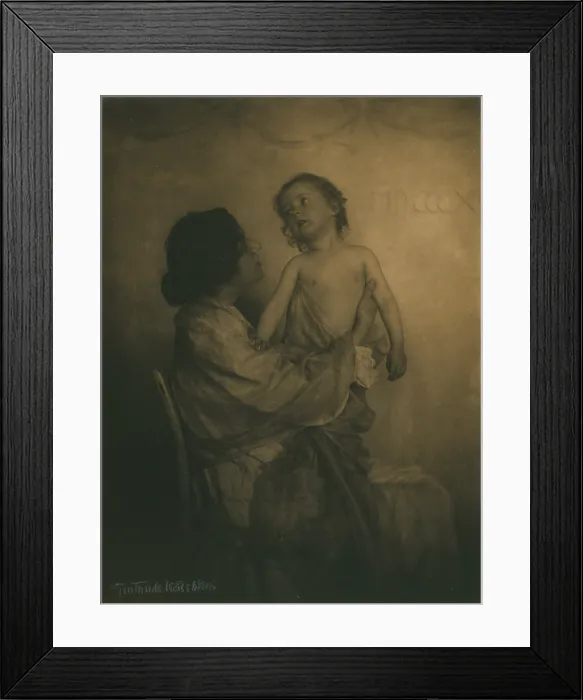 Framed Print : The Vision, woman holding young child standing on her lap, the child gazes into the distance over the woman's head, photograph by Gertrude Kasebier, 1898