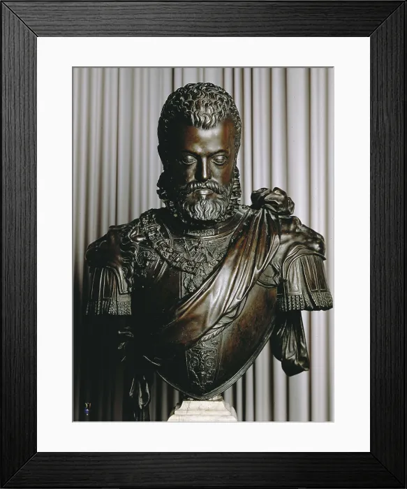 Framed Print : PHILIP II of Spain (1527-1598). Bust of an unknown author (16th c.). Renaissance art. Cinquecento. Sculpture on bronze. SPAIN. Madrid. Prado Museum