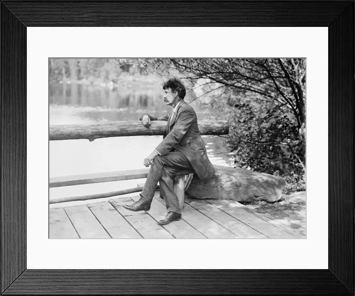 Framed Print : Ernest Thompson Seton (1860-1946), Canadian writer and naturalist, seated on a lakeside bench. Probably in NYC's Central Park, ca. 1910 Framed Print : Ernest Thompson Seton (1860-1946), Canadian writer and naturalist, seated on a lakeside bench. Probably in NYC's Central Park, ca. 1910