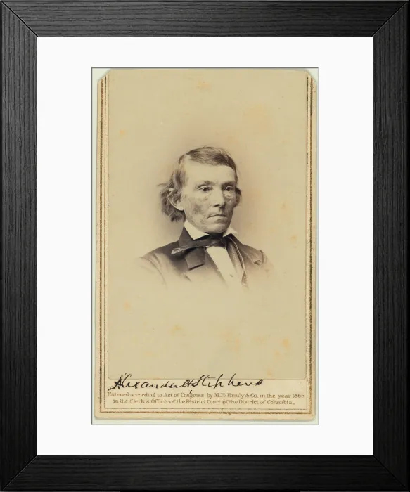 Framed Print : Alexander Hamilton Stephens, US Representative for Georgia and later Vice President of the Confederate States of America, carte de visite signed by Johnson, ca