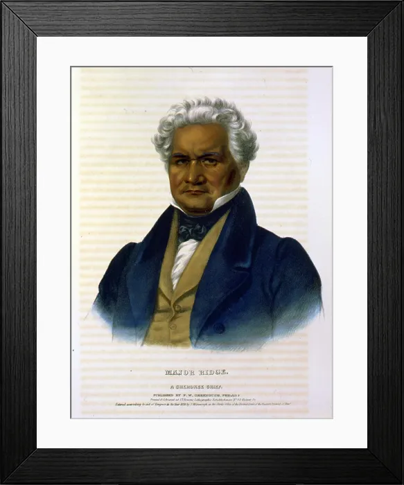 Framed Print : Cherokee Tribe. Major Ridge, a Cherokee chief. Hand-colored lithograph. 1838