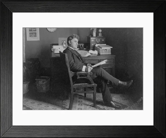 Framed Print : David Belasco, (1853-1931), American theatrical producer and playwright known for inventively realistic stage productions, seated in his office, ca, 1910