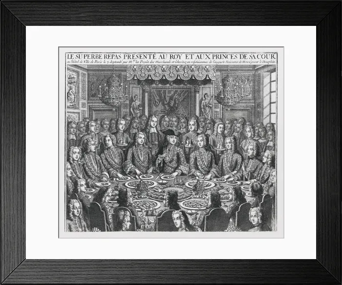 Framed Print : Royal banquet to celebrate the birth of Dauphin Louis XVII, 1729. Engraving. - Iberfoto / Everett Collection (128741)**US SALES ONLY**