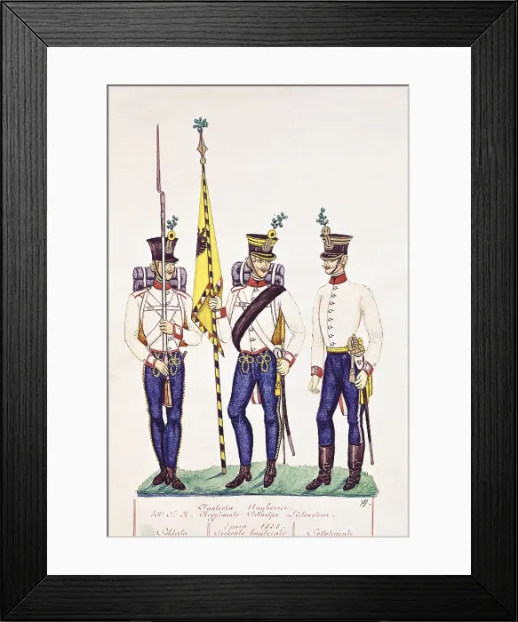 Framed Print : Military dresses of the Hungarian infantry. 19th c. 1838. Soldierstandard bearer sergeant and second lieutenant. Watercolour. AISA / Everett Collection (73)**US SALES ONLY**