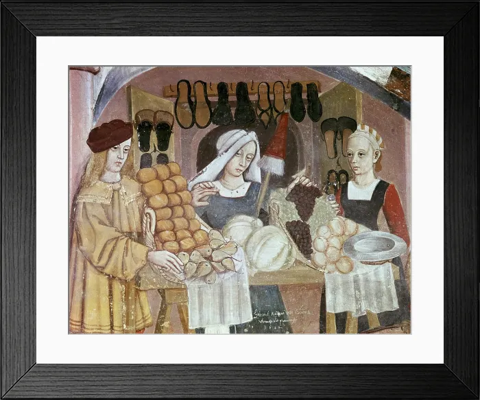Framed Print : Vegetable Market. 15th century. Fresco. ITALY. Issogne. Issogne Castle. AISA / Everett Collection (114)**US SALES ONLY** Framed Print : Vegetable Market. 15th century. Fresco. ITALY. Issogne. Issogne Castle. AISA / Everett Collection (114)**US SALES ONLY**