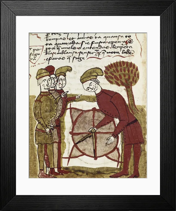 Framed Print : Treatise on surveying of Bertrand de Boysset (1355-1415). Surveyor with map and a compass. Gothic art. Miniature Painting. FRANCE. Carpentras Framed Print : Treatise on surveying of Bertrand de Boysset (1355-1415). Surveyor with map and a compass. Gothic art. Miniature Painting. FRANCE. Carpentras