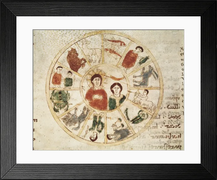 Framed Print : RABANUSMaurus (c. 780 - 856). 'De Universo' (9th c.). The Heavens and the Signs of the Zodiac. Carolingian art. Miniature Painting. ITALY. Cassino Framed Print : RABANUSMaurus (c. 780 - 856). 'De Universo' (9th c.). The Heavens and the Signs of the Zodiac. Carolingian art. Miniature Painting. ITALY. Cassino