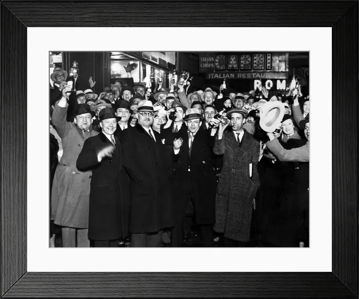 Framed Print : The people of Chicago drink beer in front of City Hall after the repeal of Prohibition, April 1933. Courtesy: CSU Archives / Everett Collection