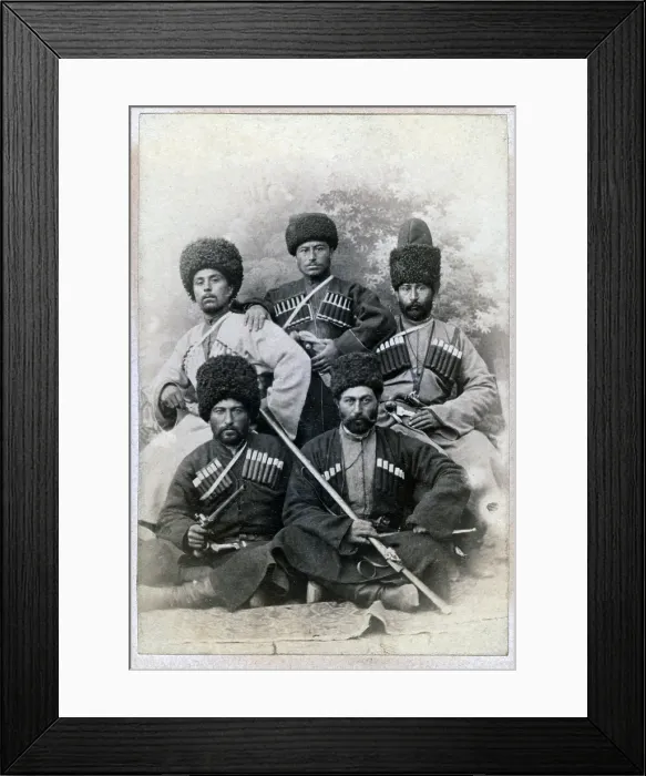 Framed Print : Chechen Cossacks. Wedding party group portrait carte de visite ca. 1870-1886