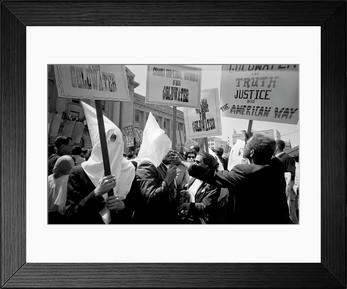 Framed Print : Ku Klux Klan members supporting Barry Goldwater's campaign for the presidential nomination at the Republican National Convention. An African American man pushes back
