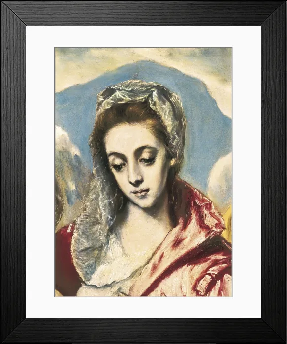 Framed Print : GrecoDomnikos Theotokpouloscalled El (1541-1614). Holy Family with Saint Anne. ca. 1597. SPAIN. Toledo. Hospital de Tavera. Detail. The Virgin Mary. Mannerism art. Oil on canvas