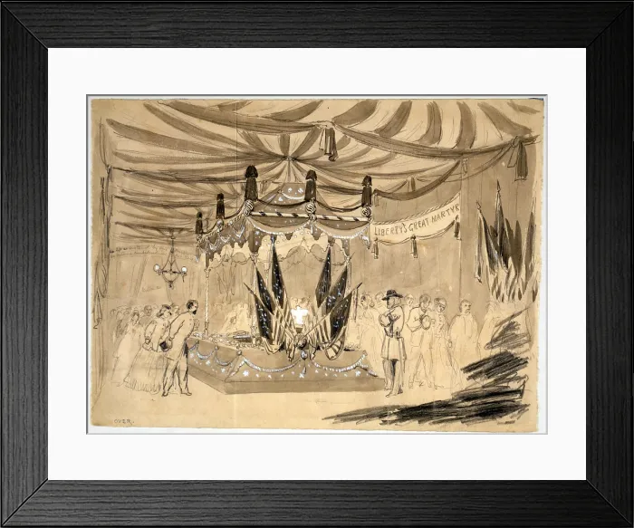 Framed Print : The Civil War, Abraham Lincoln's coffin in Chicago City Hall, Illinois, inscribed: Liberty's Great Martyr, drawing on tan paper, by William Waud, 1865 Framed Print : The Civil War, Abraham Lincoln's coffin in Chicago City Hall, Illinois, inscribed: Liberty's Great Martyr, drawing on tan paper, by William Waud, 1865