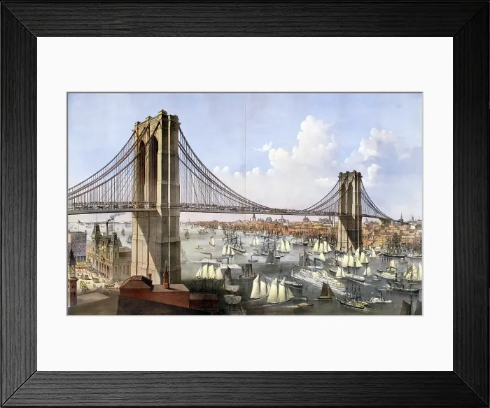 Framed Print : Brooklyn Bridge, The great East River suspension bridge- connecting the cities of New York and Brooklyn, published by Currier & Ives, 1886 Framed Print : Brooklyn Bridge, The great East River suspension bridge- connecting the cities of New York and Brooklyn, published by Currier & Ives, 1886