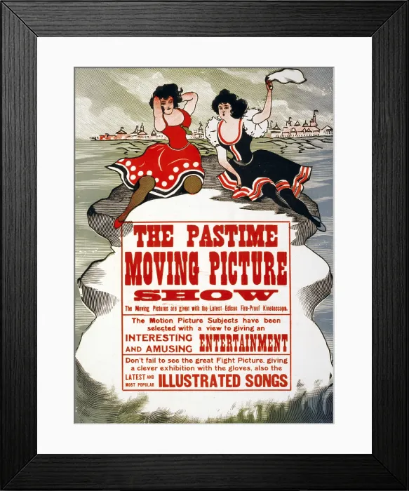 Framed Print : The Pastime Moving Picture Show, advertising for Thomas Edison's kinetoscope films, circa late 1800s Framed Print : The Pastime Moving Picture Show, advertising for Thomas Edison's kinetoscope films, circa late 1800s