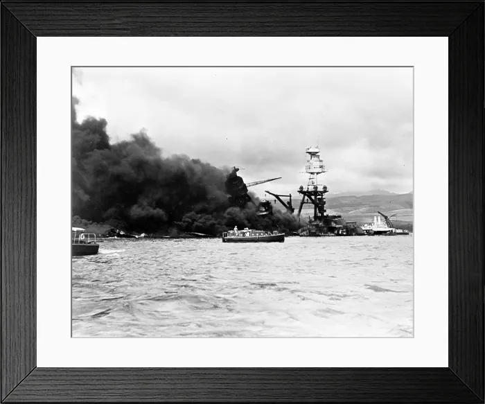 Framed Print : Pearl Harbor, Wreckage of USS Arizona December 7, 1941