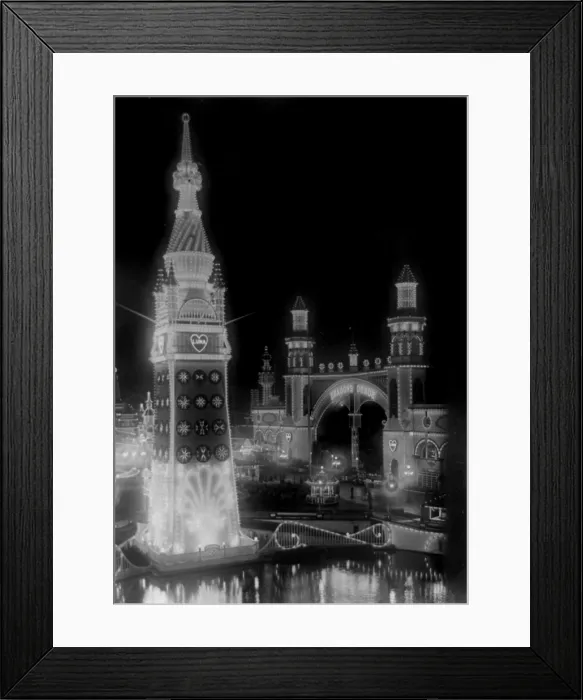 Framed Print : Coney Island, Luna Park at night, original title: Coney's enchanted city in all its brilliancy, lights in arch read Dragon's Gorge, New York City Framed Print : Coney Island, Luna Park at night, original title: Coney's enchanted city in all its brilliancy, lights in arch read Dragon's Gorge, New York City