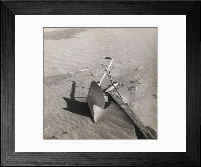 Framed Print : Plow covered by sand, Cimarron County, Oklahoma, by Arthur Rothstein, circa 1936