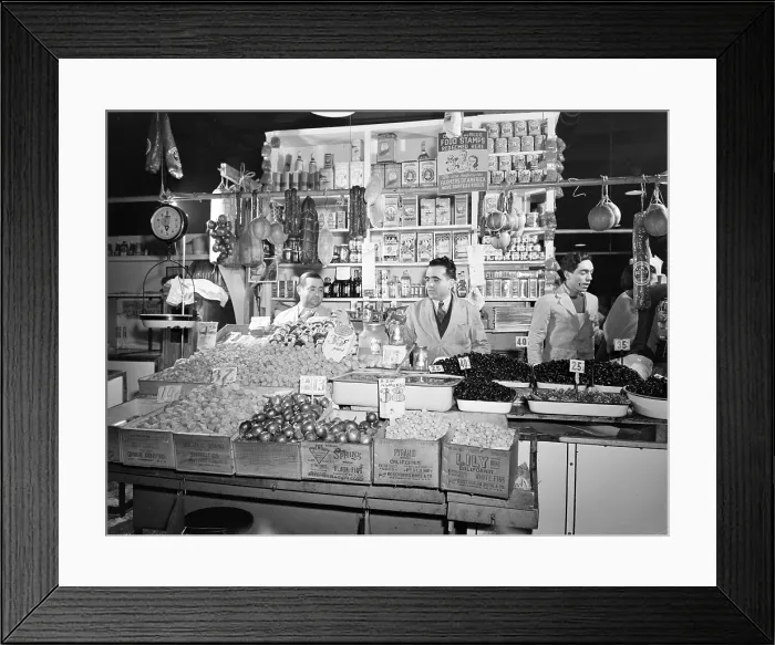 Framed Print : New York - Italian grocer in the First Avenue market at Tenth Street, New York, 1943