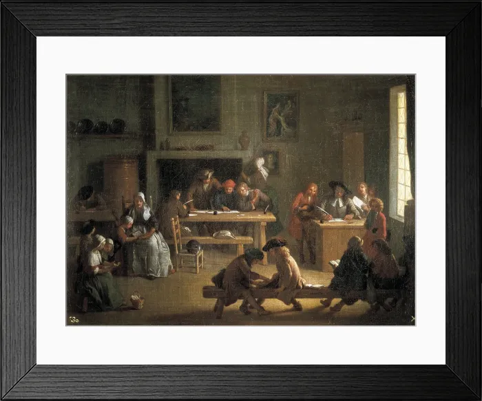 Framed Print : HOUASSE, Michel-Ange (1680-1730). Interior of a School. Baroque art. Oil on canvas. SPAIN. Segovia. Royal Palace of La Granja de San Ildefonso (St. Ildefonse's Farm)