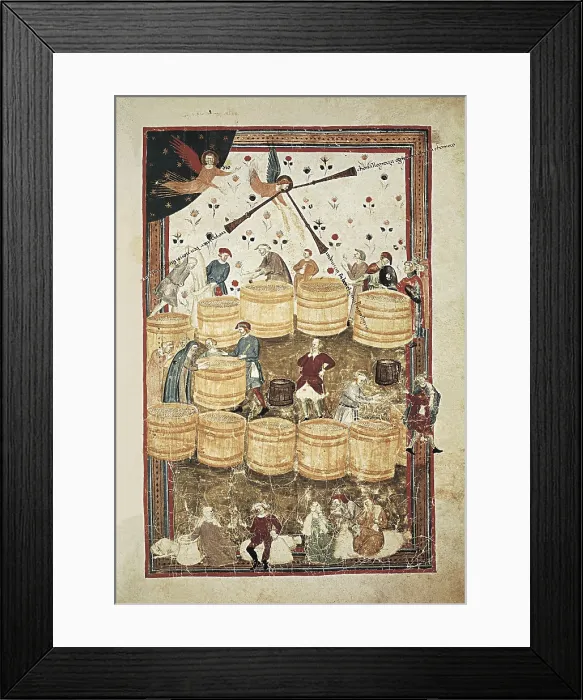 Framed Print : LENZI, Domenico (14th century). Specchio umano. 1325-1350. Distribution of grain in Florence during the famine of 1328-29. Ms. Tempi 3