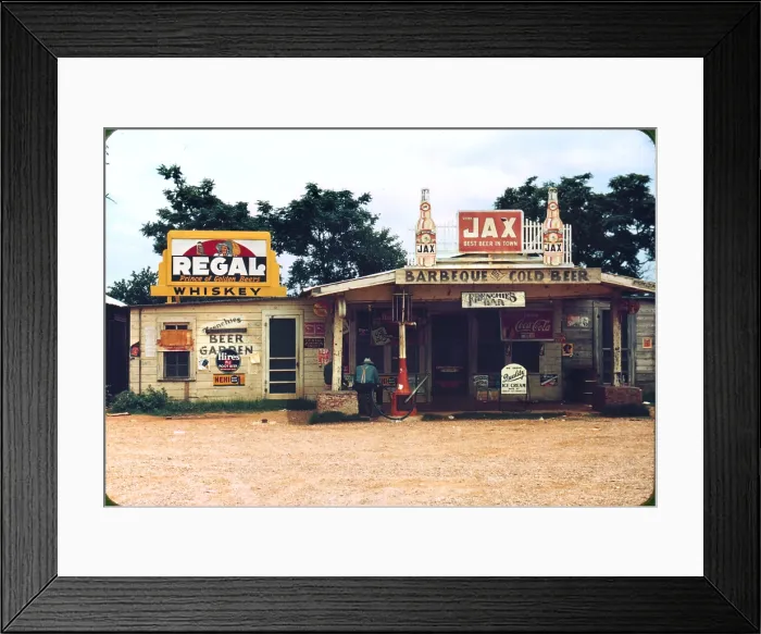 Framed Print : A cross roads store, bar, juke joint, and gas station in the cotton plantation area, Melrose, Louisiana, by Marion Post Wolcott, June, 1940 Framed Print : A cross roads store, bar, juke joint, and gas station in the cotton plantation area, Melrose, Louisiana, by Marion Post Wolcott, June, 1940