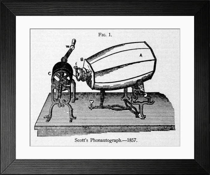 Framed Print : The phonautograph, an early recording device, invented by Edouard-Leon Scott de Martinville, 1857 Framed Print : The phonautograph, an early recording device, invented by Edouard-Leon Scott de Martinville, 1857