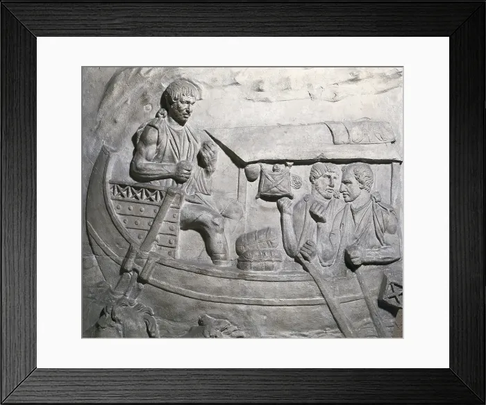 Framed Print : APOLLODORUS OF DAMASCUS (60-129). Column of Trajan. 110. ITALY. Rome. Forum of Trajan. First Dacian War. II Campaign. Roman boat over the Danube. Roman art. Early Empire