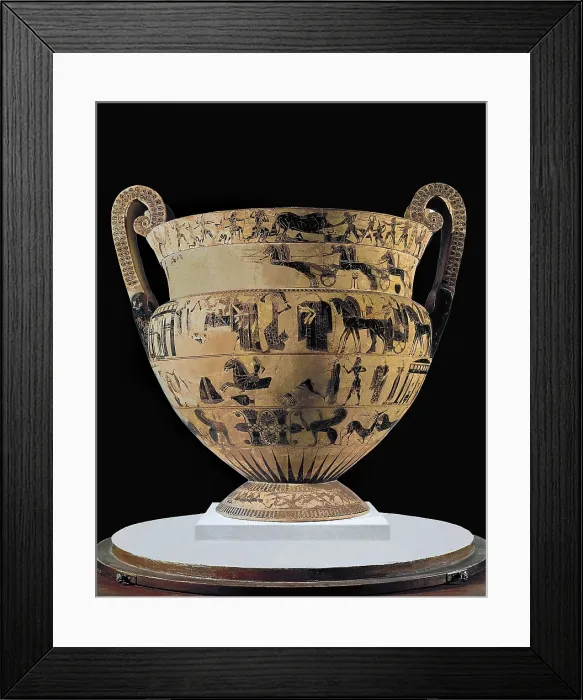 Framed Print : Franois Vase. 570 BC. Black-figure attic volute krater, executed by the potter Ergotimos and the painter Kleitias. Archaic Greek art. Ceramics. ITALY. Florence