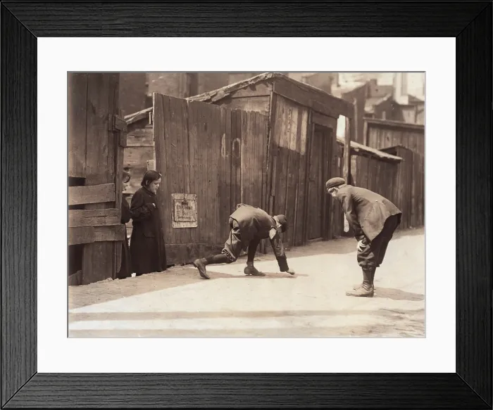 Framed Print : Boys playing a dice game, from original caption: Red St. Clair and chum shooting craps in front of Murphy's Branch at 11:00 A.M. Thursday, a school day