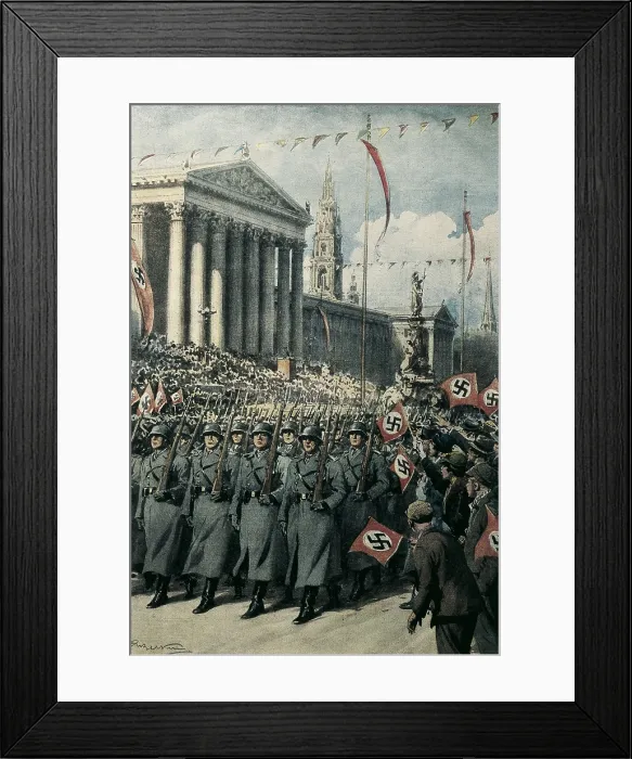 Framed Print : Austria (March1938). German troops parade before Hitler in the streets of Vienna after the annexation of Austria to the Reich or Anschluss. Engraving