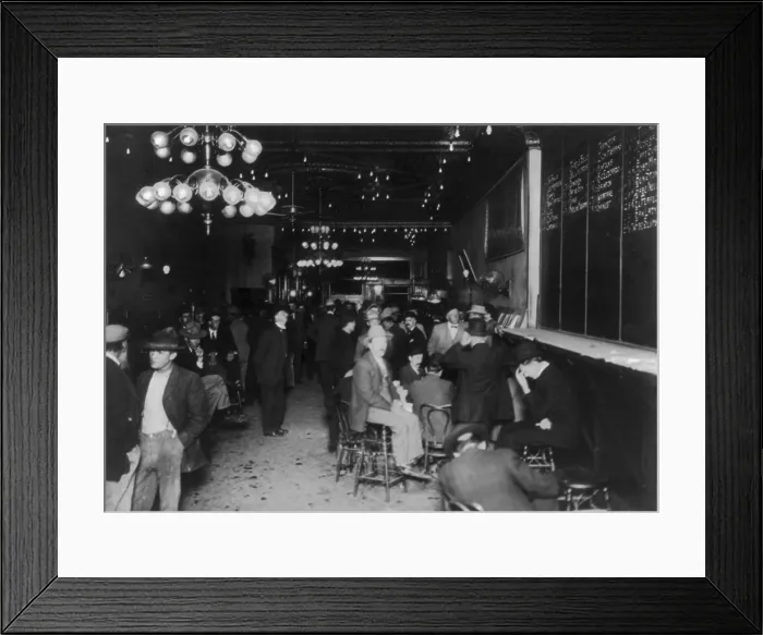 Framed Print : Nevada, open gambling in Reno, men beneath large blackboard with race results, photograph by L. Levitch, October 8, 1910 Framed Print : Nevada, open gambling in Reno, men beneath large blackboard with race results, photograph by L. Levitch, October 8, 1910