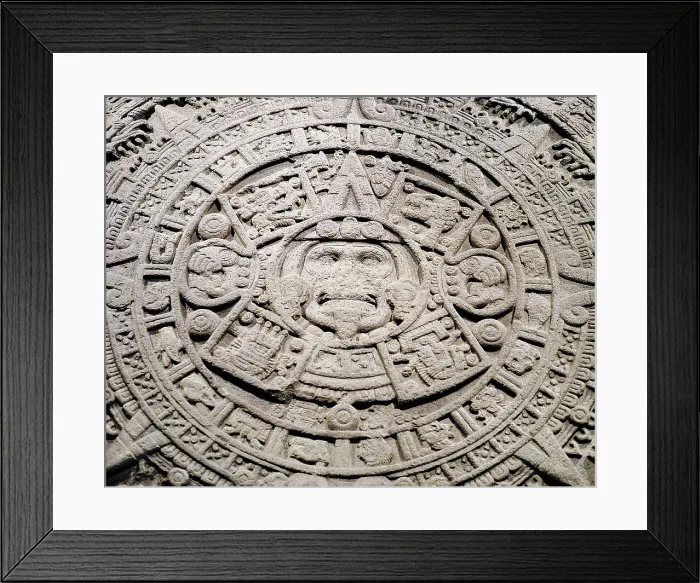 Framed Print : Aztec calendar. 1479. Basalt. Aztec art. Relief on rock. MEXICO. Mexico City. National Museum of Anthropology. Proc: MEXICO. Mexico City. Tenochtitln