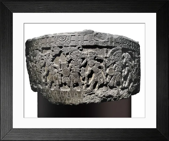 Framed Print : Stone of Tizoc (Temalacatl). 1325-1521. Late post-classical period. Aztec art. Relief on rock. MEXICO. Mexico City. National Museum of Anthropology. Proc: MEXICO. Mexico City