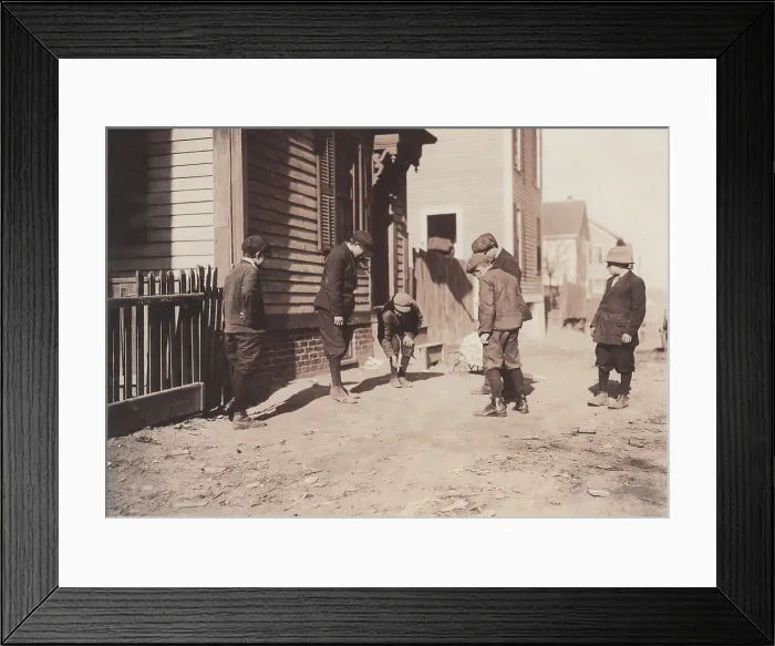 Framed Print : Children playing a dice game, from original caption: Shooting craps, Providence, Rhode Island, photograph by Lewis Wickes Hine, November, 1912 Framed Print : Children playing a dice game, from original caption: Shooting craps, Providence, Rhode Island, photograph by Lewis Wickes Hine, November, 1912