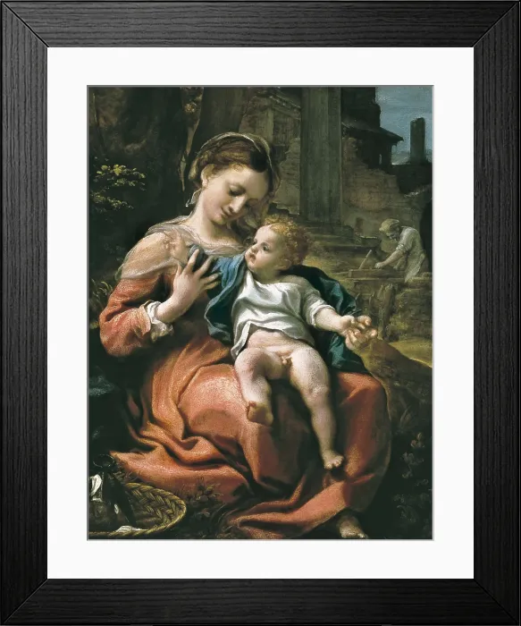 Framed Print : CORREGGIO, Antonio Allegri, also called (1489-1534). The Madonna of the Basket. ca. 1524. Oil on wood. Renaissance art. Cinquecento. Oil on wood. UNITED KINGDOM. London