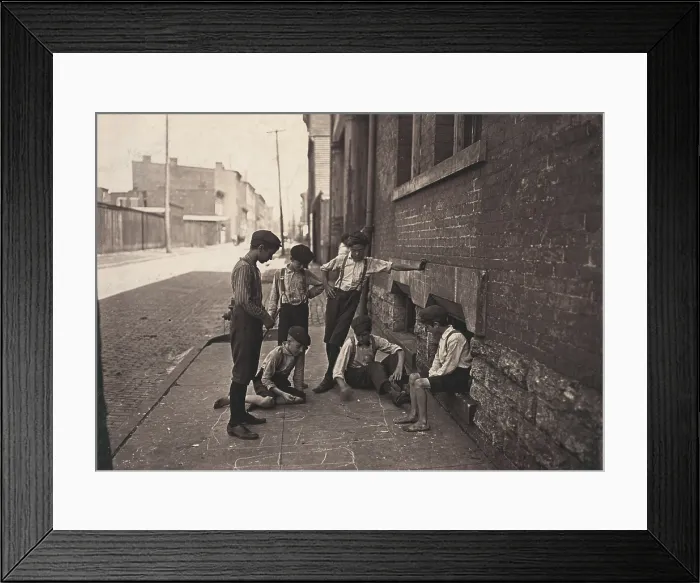 Framed Print : Children playing a dice game, from original caption: Game of Craps, Cincinnati, Ohio, photograph by Lewis Wickes Hine, August, 1908
