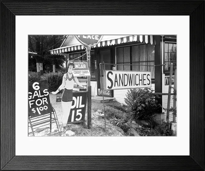 Framed Print : Roadside Inn, central Ohio. The figure of the body was originally distributed to advertise the Neward Indian Mounds