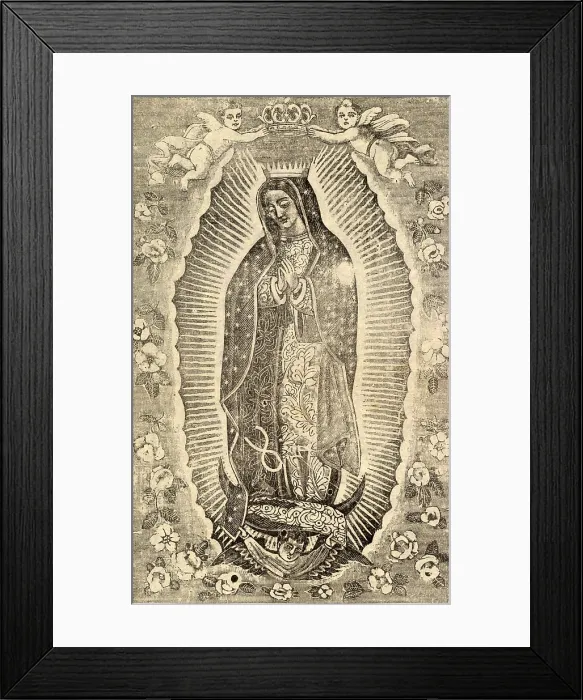 Framed Print : Detail of the Virgin of Guadalupe, titled: Sorrowful lamentations, how sad it is to tell of distressful events, circa 1915