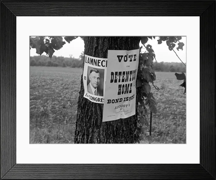 Framed Print : Campaign posters, central Ohio, Route 40. Summer 1938. Ben Shahn, photographer Framed Print : Campaign posters, central Ohio, Route 40. Summer 1938. Ben Shahn, photographer