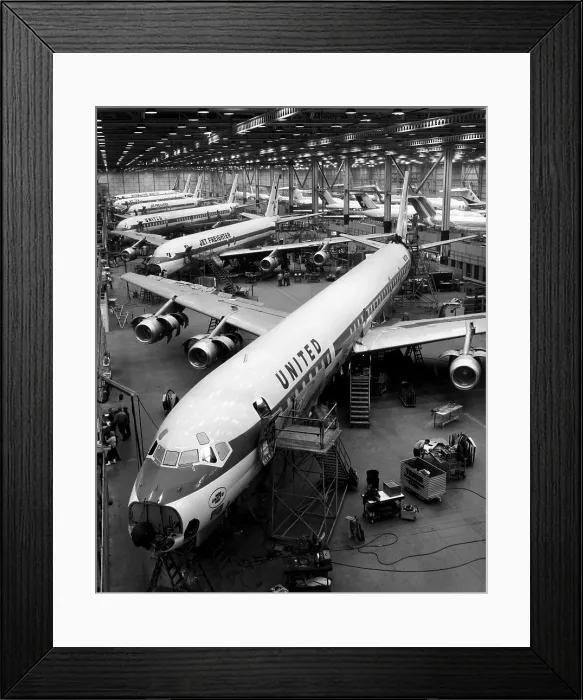 Framed Print : United Airlines Super DC-8 and DC-8 Jet Freighters in the production line at McDonnel Douglas Corporation, 1968. Courtesy: CSU Archives / Everett Collection
