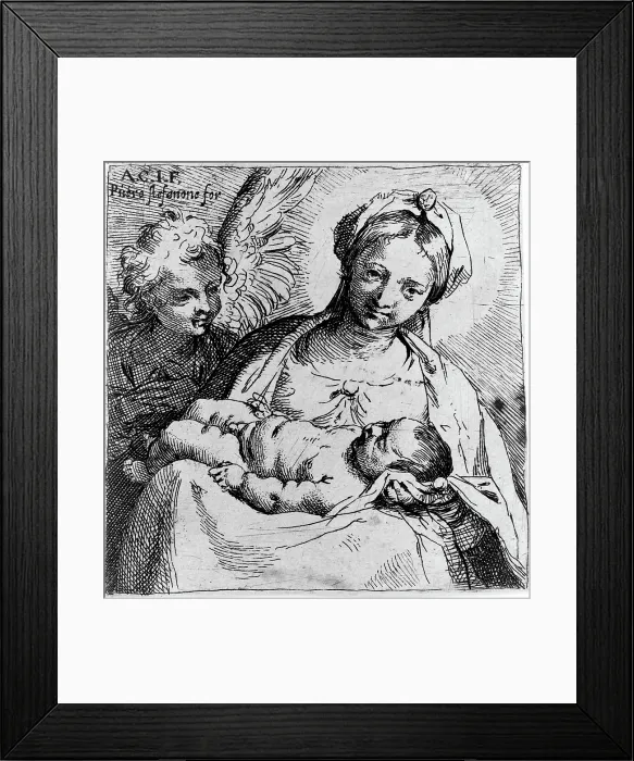 Framed Print : Virgin and child with angel, by Annibale Carracci, circa late 1500s