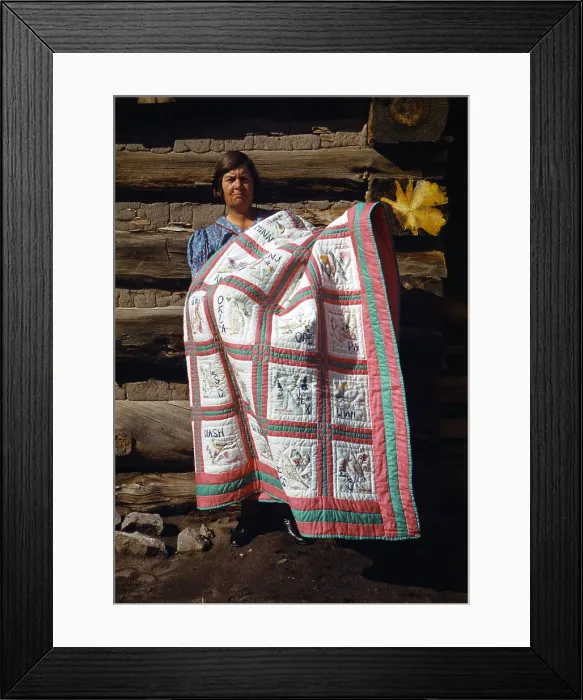 Framed Print : Mrs. Bill Stagg with state quilt that she made, Pie Town, New Mexico. October, 1940. Russel Lee, photographer