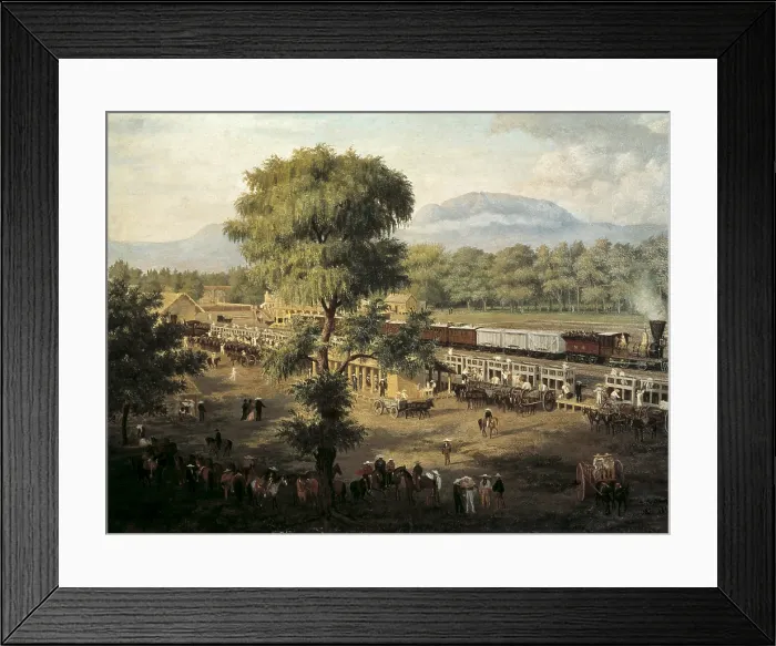 Framed Print : COTO Y MALDONADO, Luis (1830-1891). Train in Mexico's valley. 1869. Painting. MEXICO. Mexico City. National Museum of History (Chapultepec Castle)